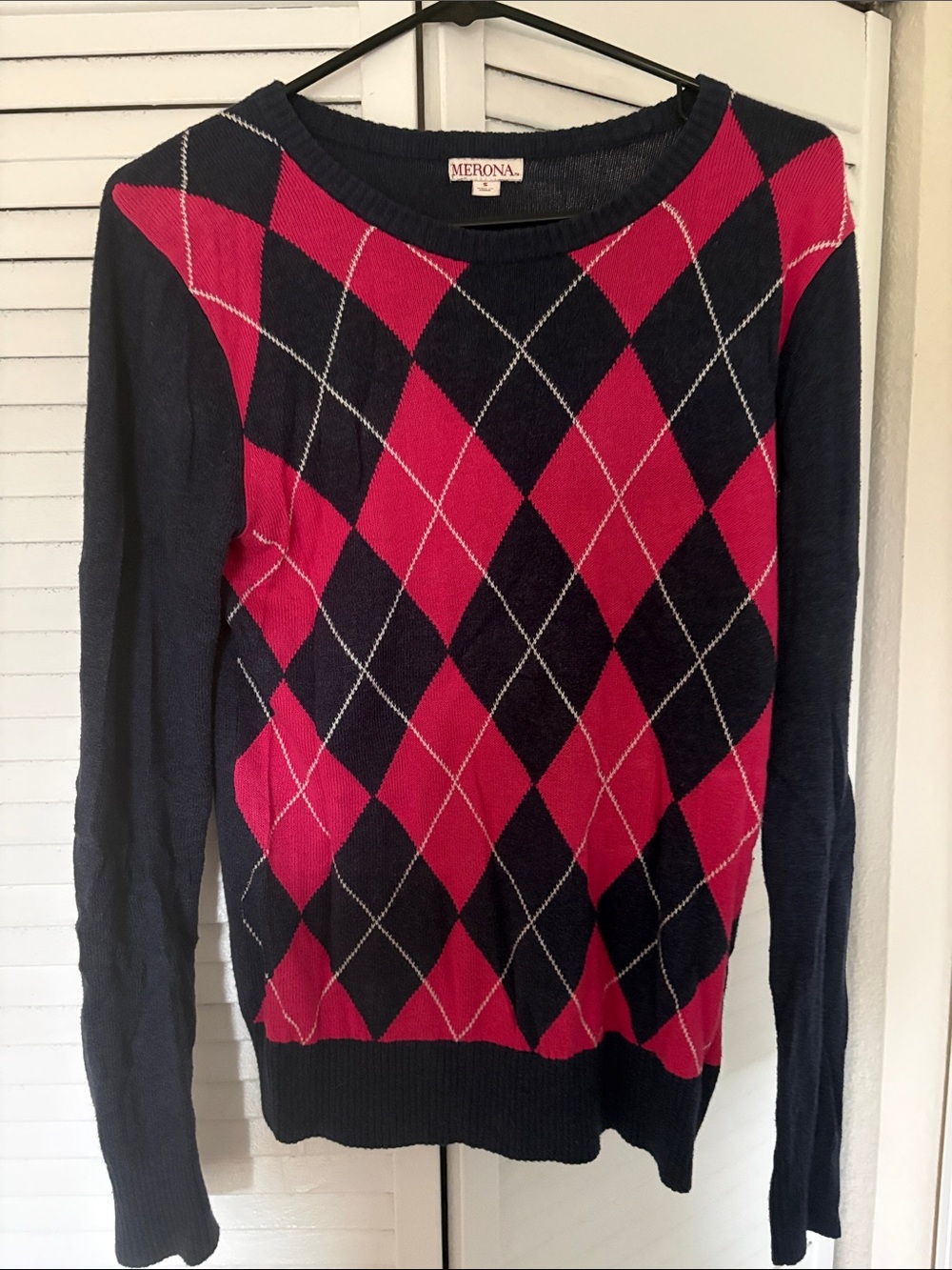 Merona Navy and Pink Argyle Crewneck Sweater